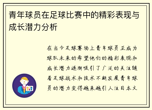 青年球员在足球比赛中的精彩表现与成长潜力分析